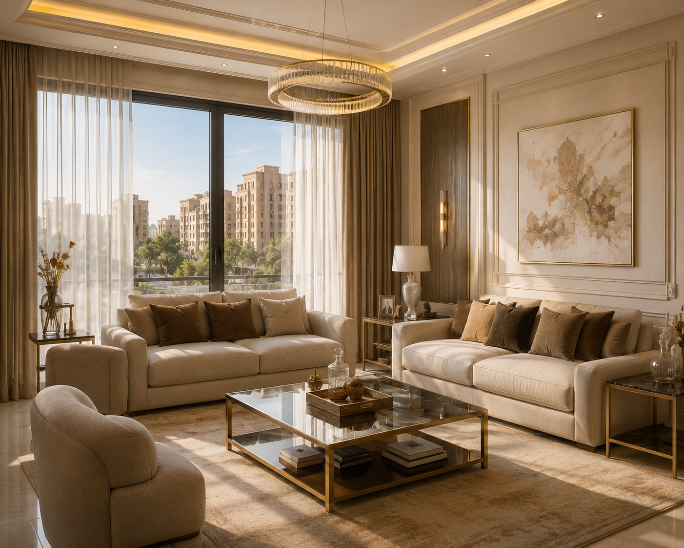 غرفة معيشة داخل وحدة سكنية فاخرة